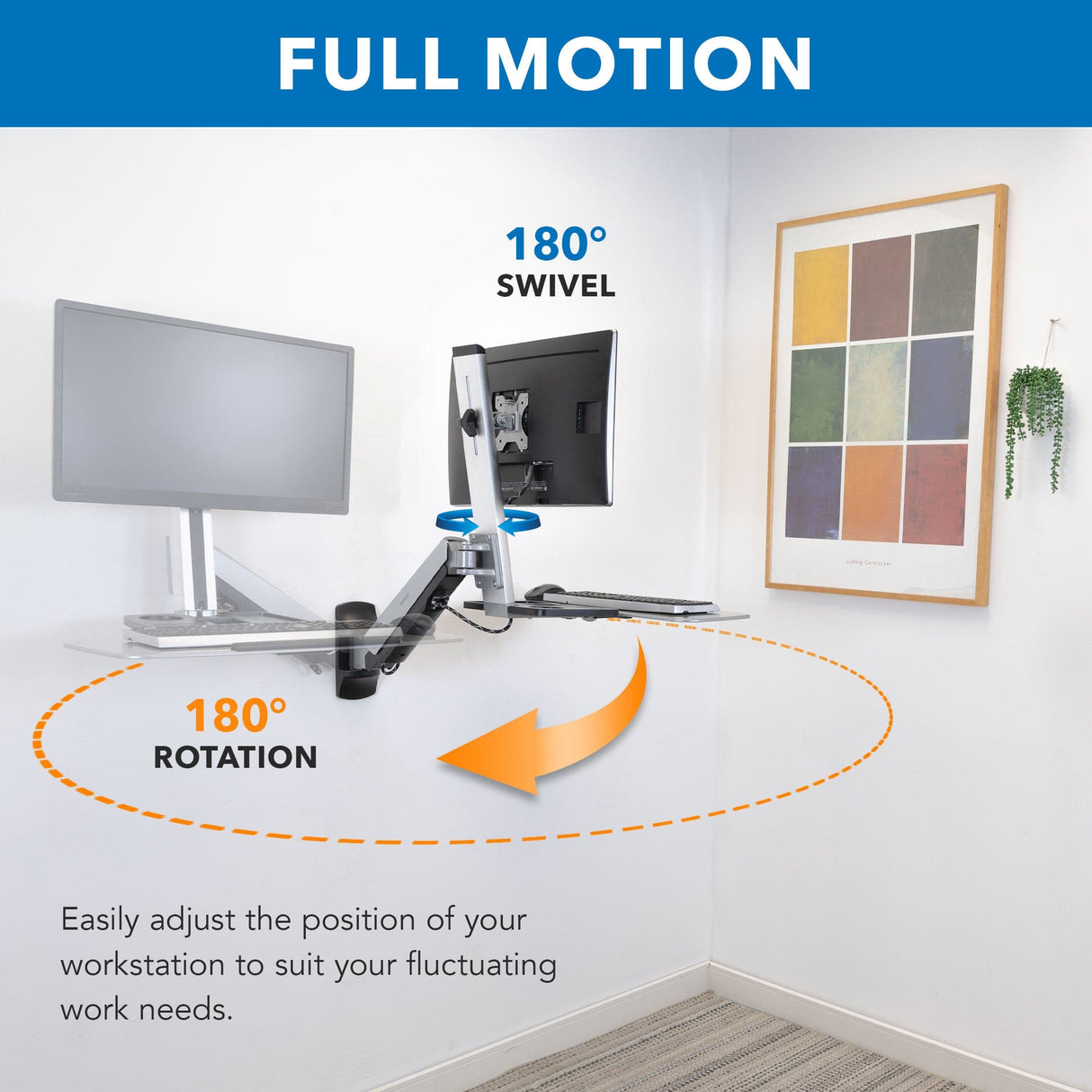 Wall Mounted Sit-Stand Single Monitor Workstation