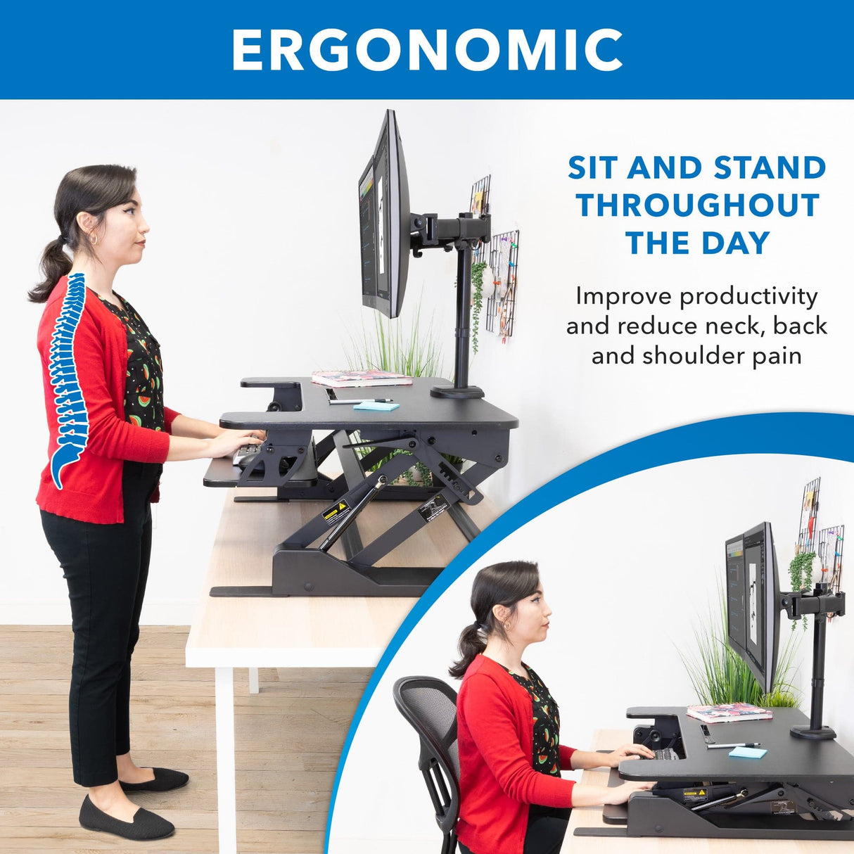 Sit-Stand Desk Converter with Dual Monitor Mount