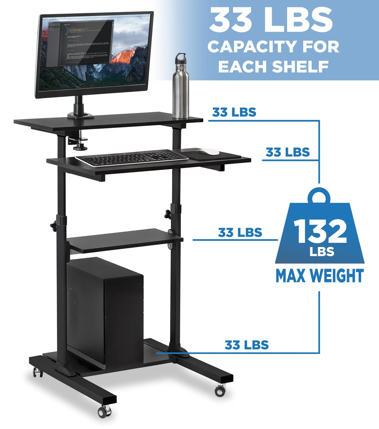 Height Adjustable Rolling Stand up Desk