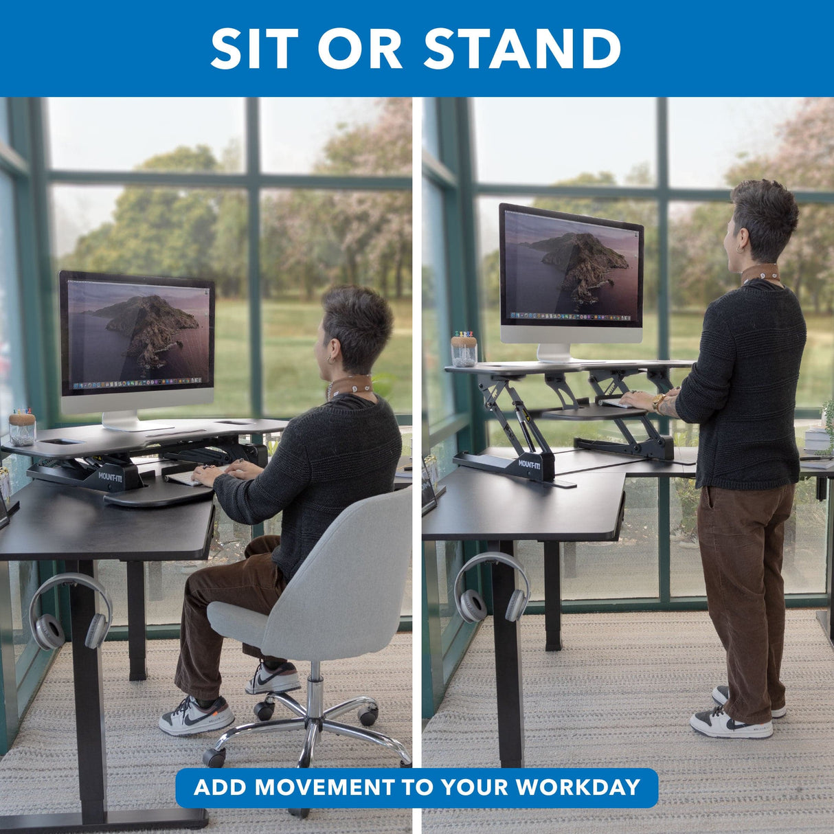 Corner Sit Stand Desk Converter