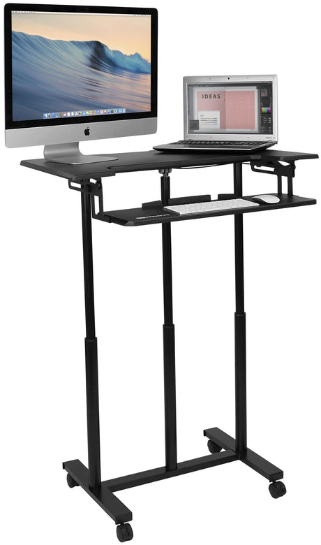 Mobile Sit-Stand Desk with Large Top and Retractable Keyboard