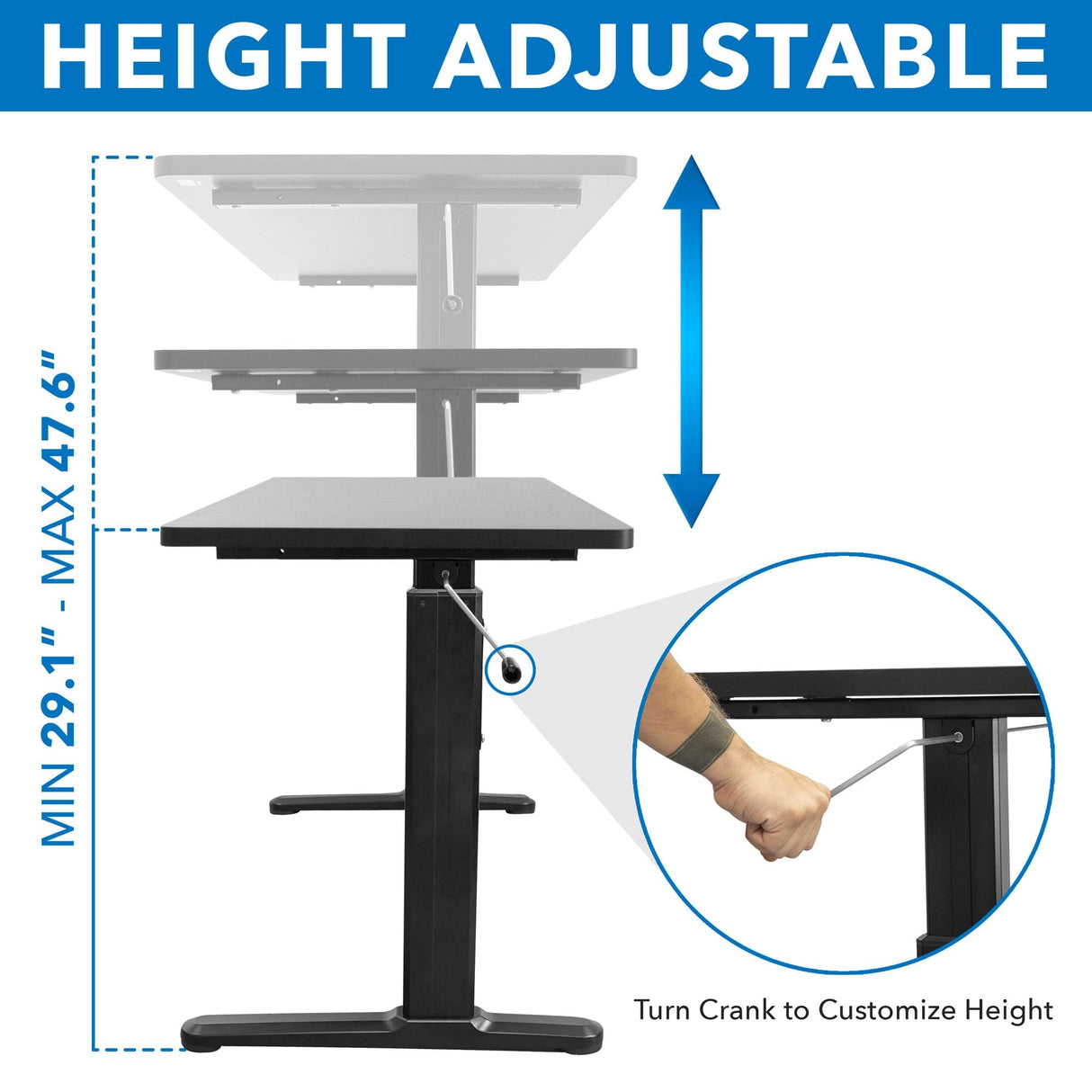 Hand Crank Standing Desk with 55" Tabletop