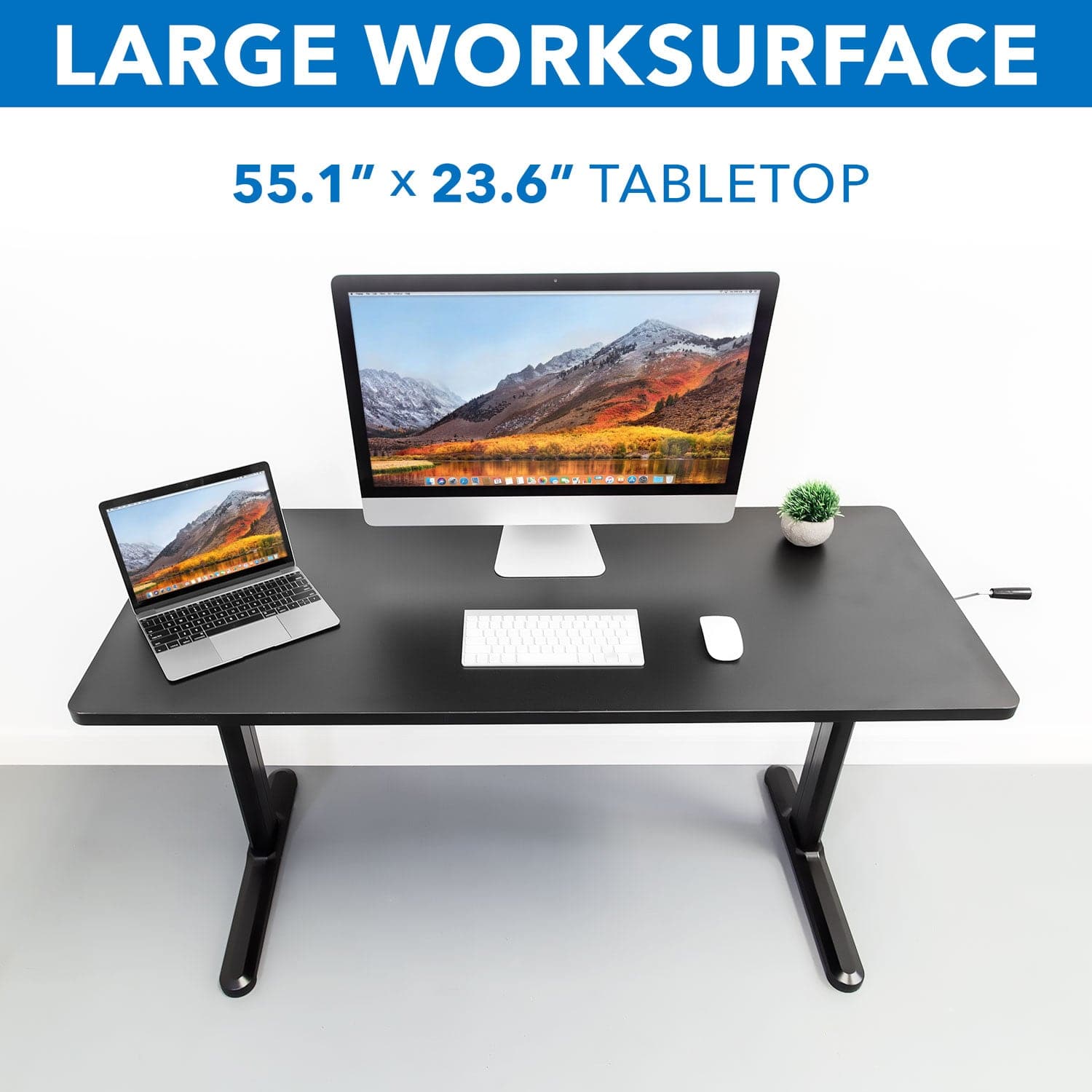Hand Crank Standing Desk with 55" Tabletop