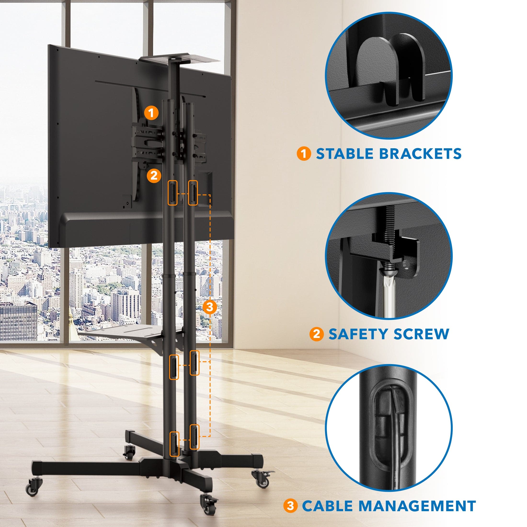 Height Adjustable Mobile TV Cart & Shelf