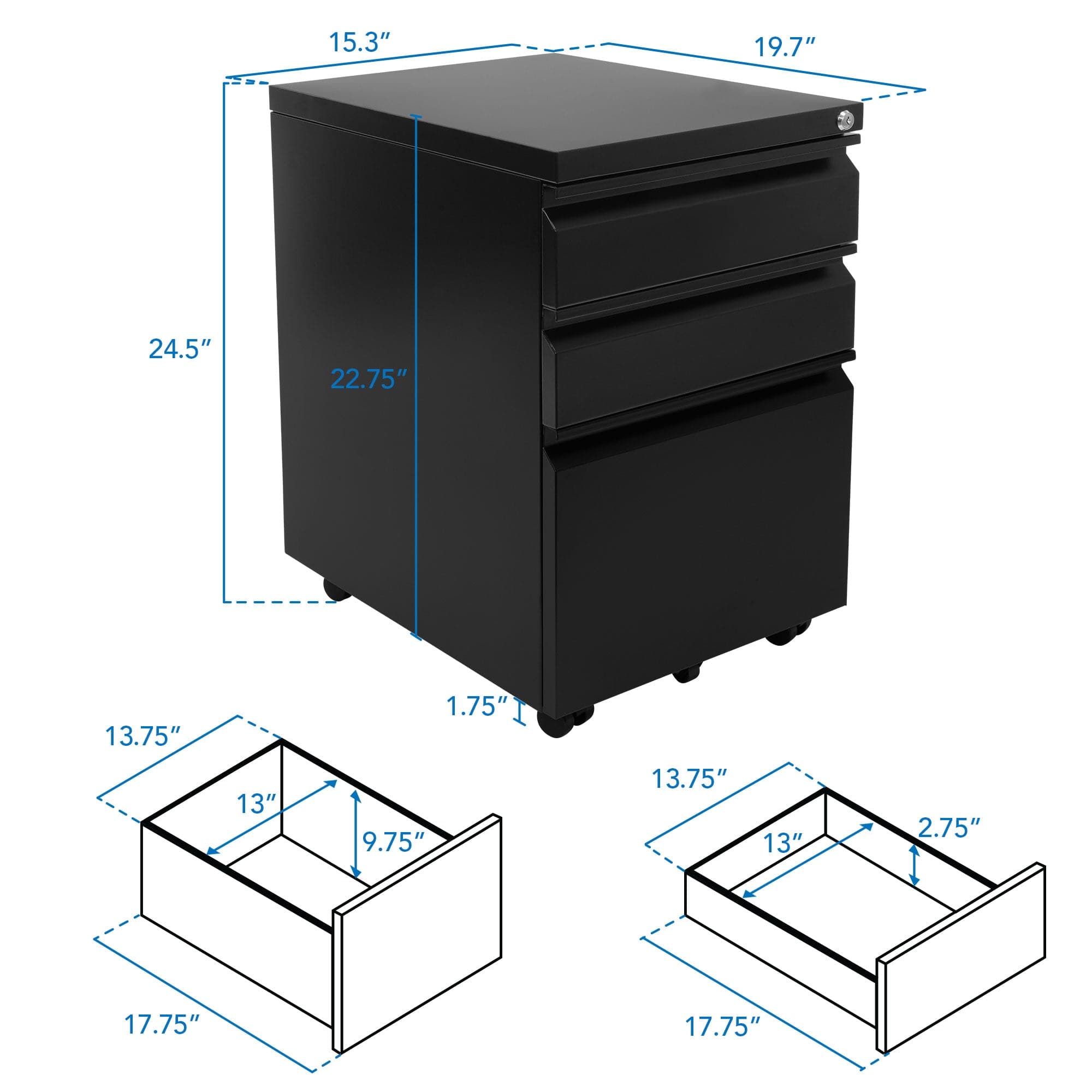 Mobile File Cabinet with 3 Drawers