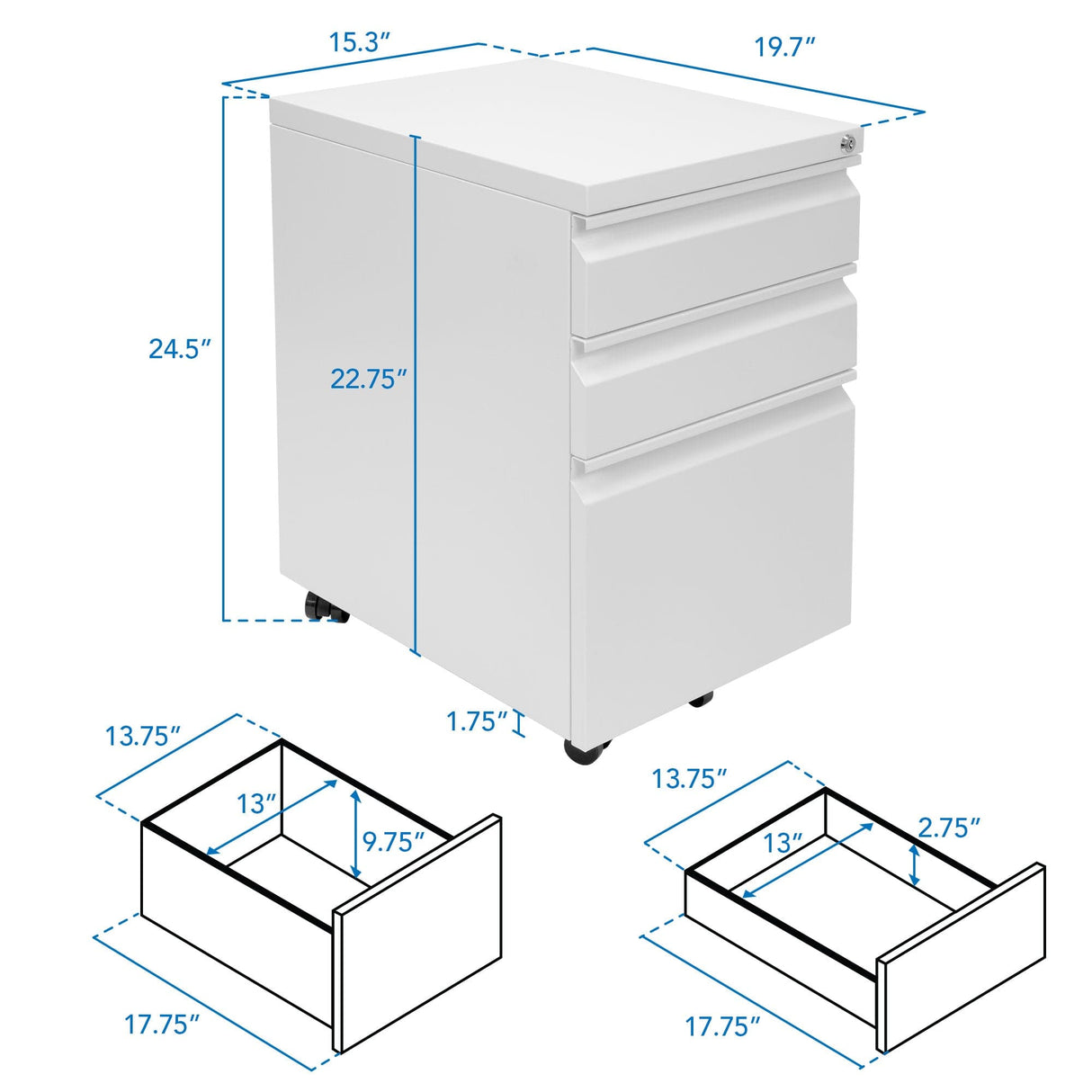 Mobile File Cabinet with 3 Drawers