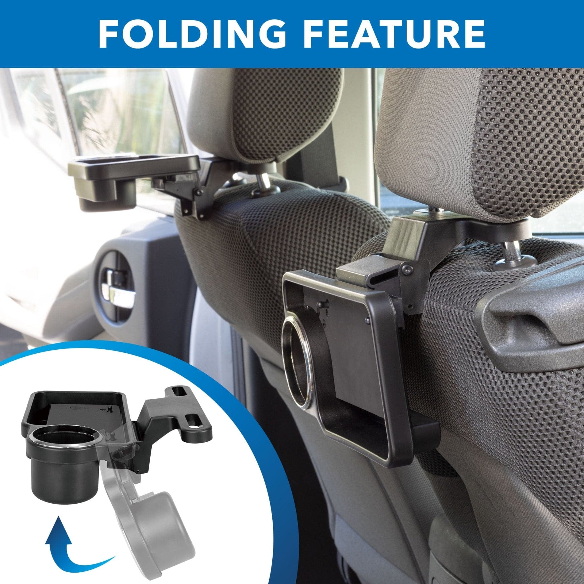 Adjustable Phone and Tablet Headrest Tray with Cup Holder - Mount-It!
