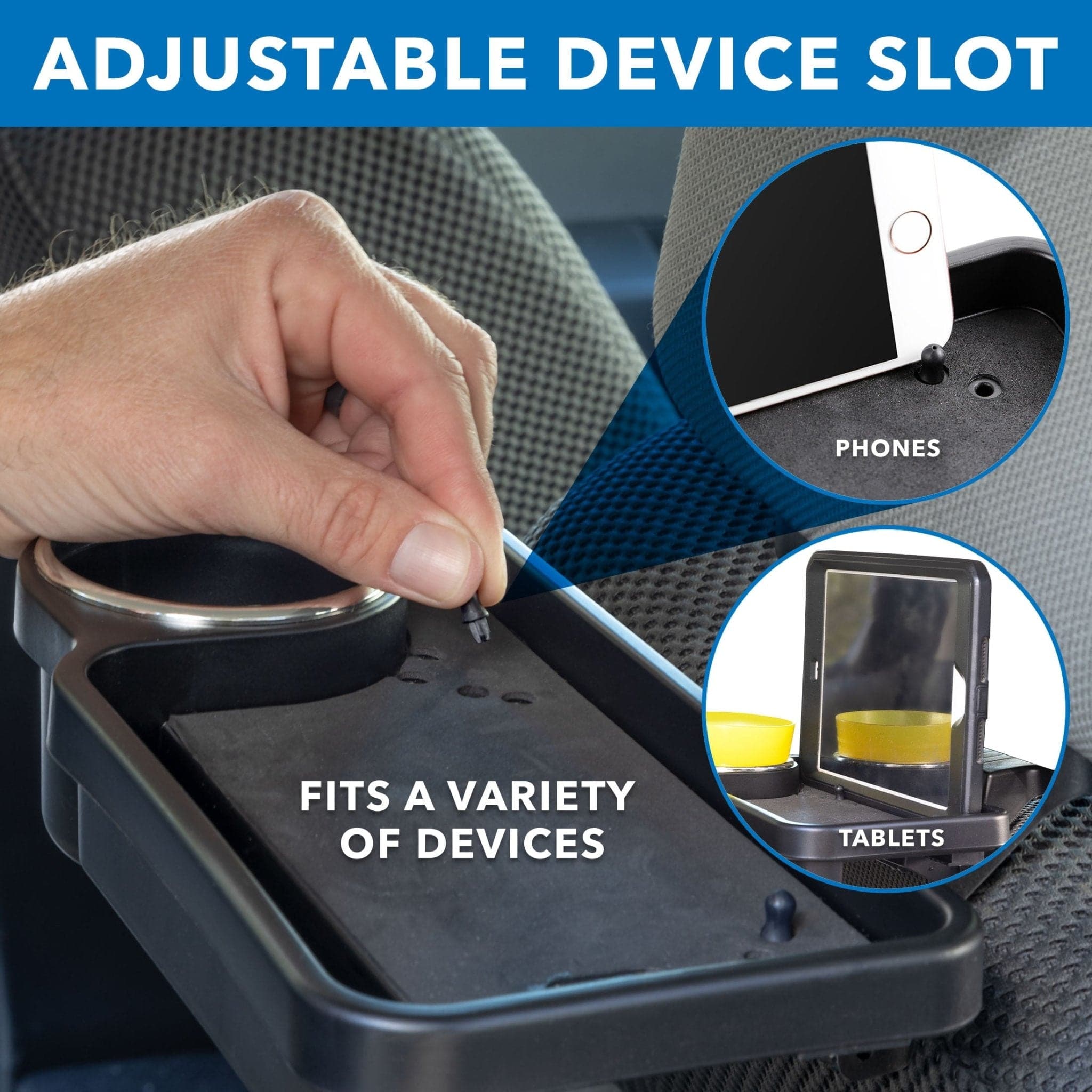 Adjustable Phone and Tablet Headrest Tray with Cup Holder - Mount-It!