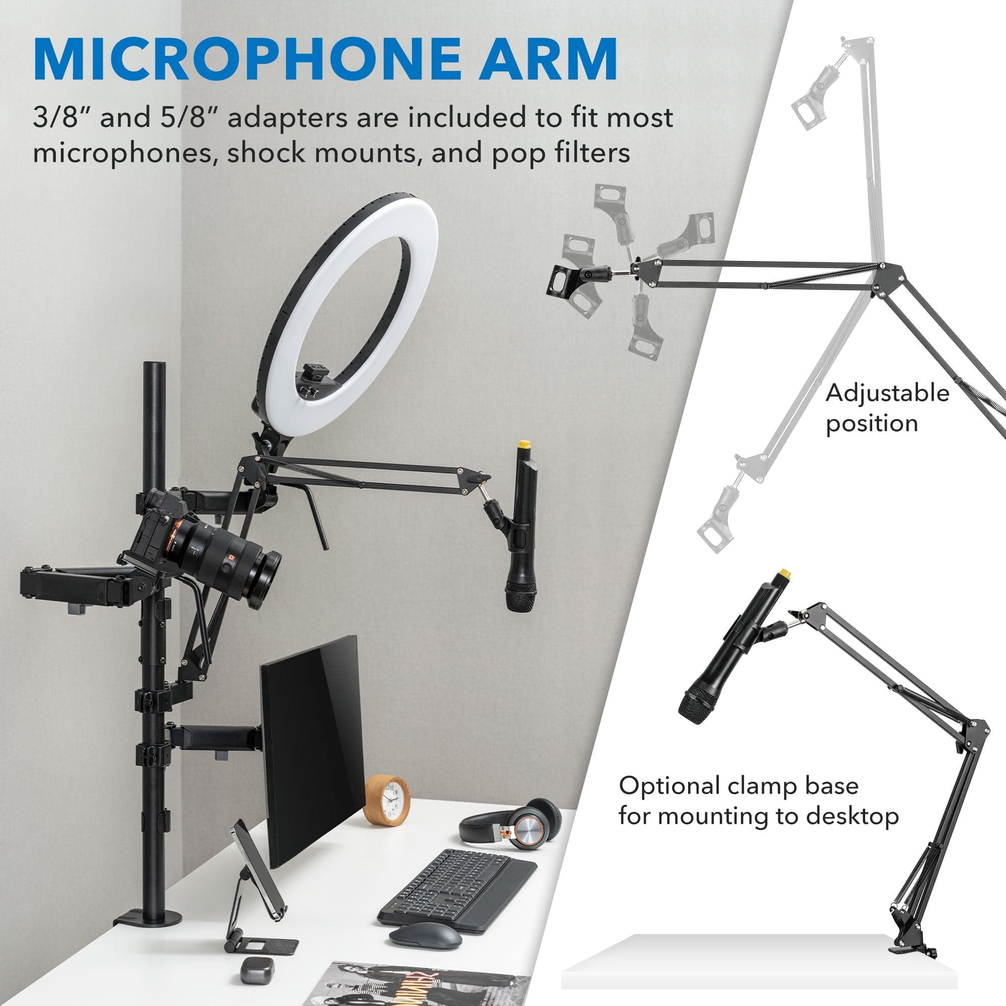 All-In-One Studio Mount for Single Monitor, Camera, Light and Mic - Mount-It!