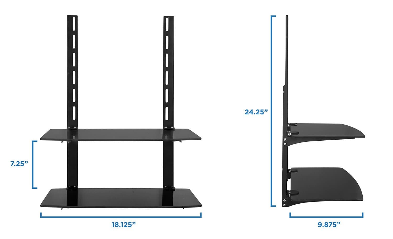 AV Component Shelf For Wall Mounted TV | 2 Tempered Glass Shelves - Mount-It!