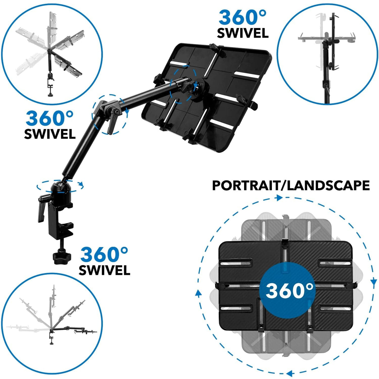 Black Tablet Mount - Universal Tablet Pole and Desk Mount - Mount-It! - MI-7510