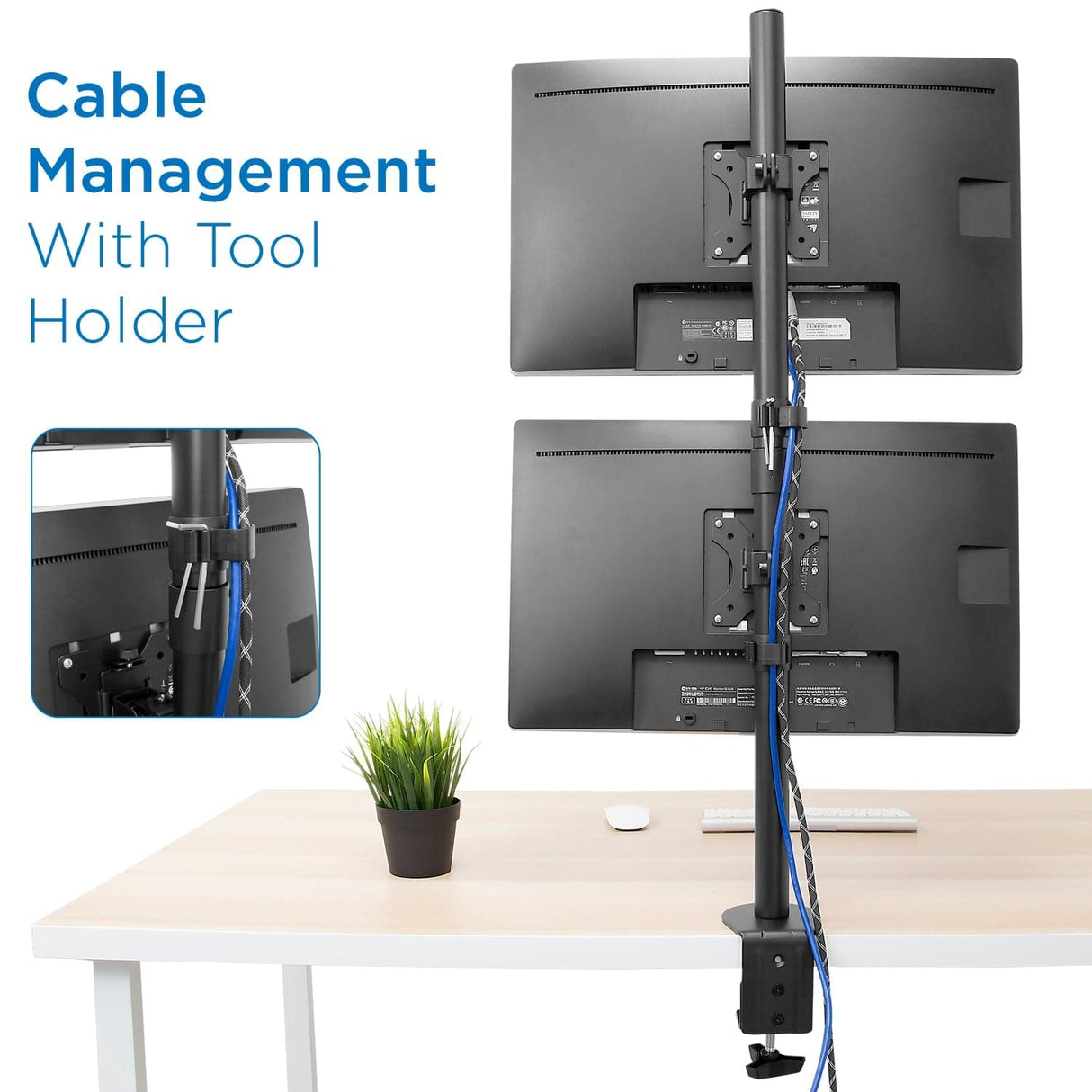 Black Monitor Mount - Vertical Dual Monitor Mount - Mount-It! - MI-1768