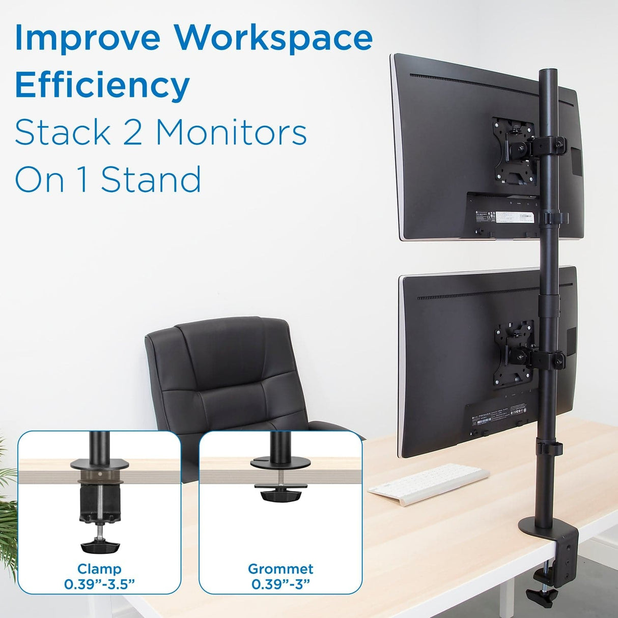 Black Monitor Mount - Vertical Dual Monitor Mount - Mount-It! - MI-1768