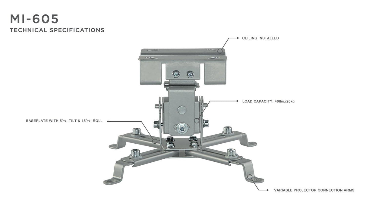 Ceiling Video Projector Mount - Silver - Mount-It!