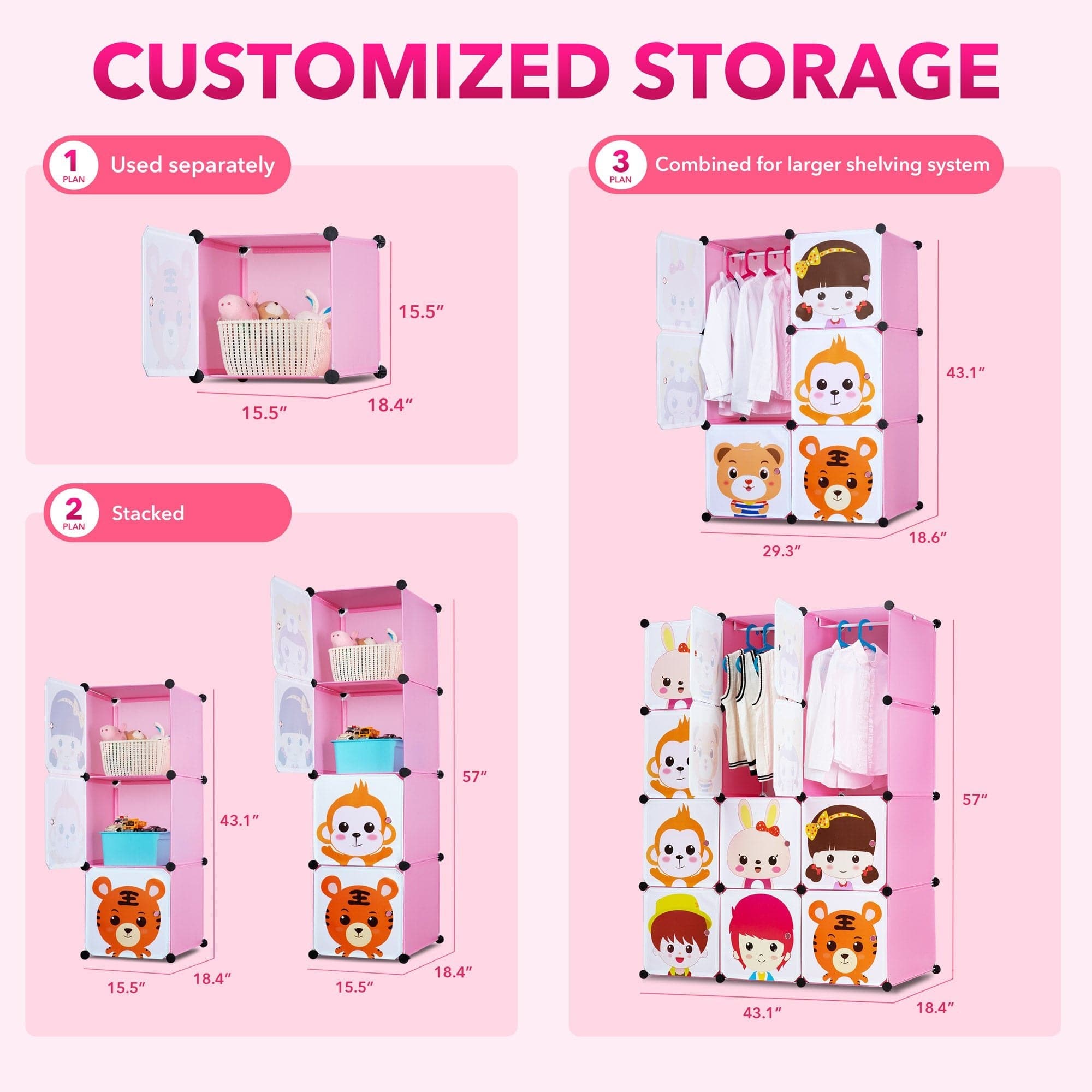 Children's Portable Clothes Closet Rack with XL Storage Cubes - Mount-It!