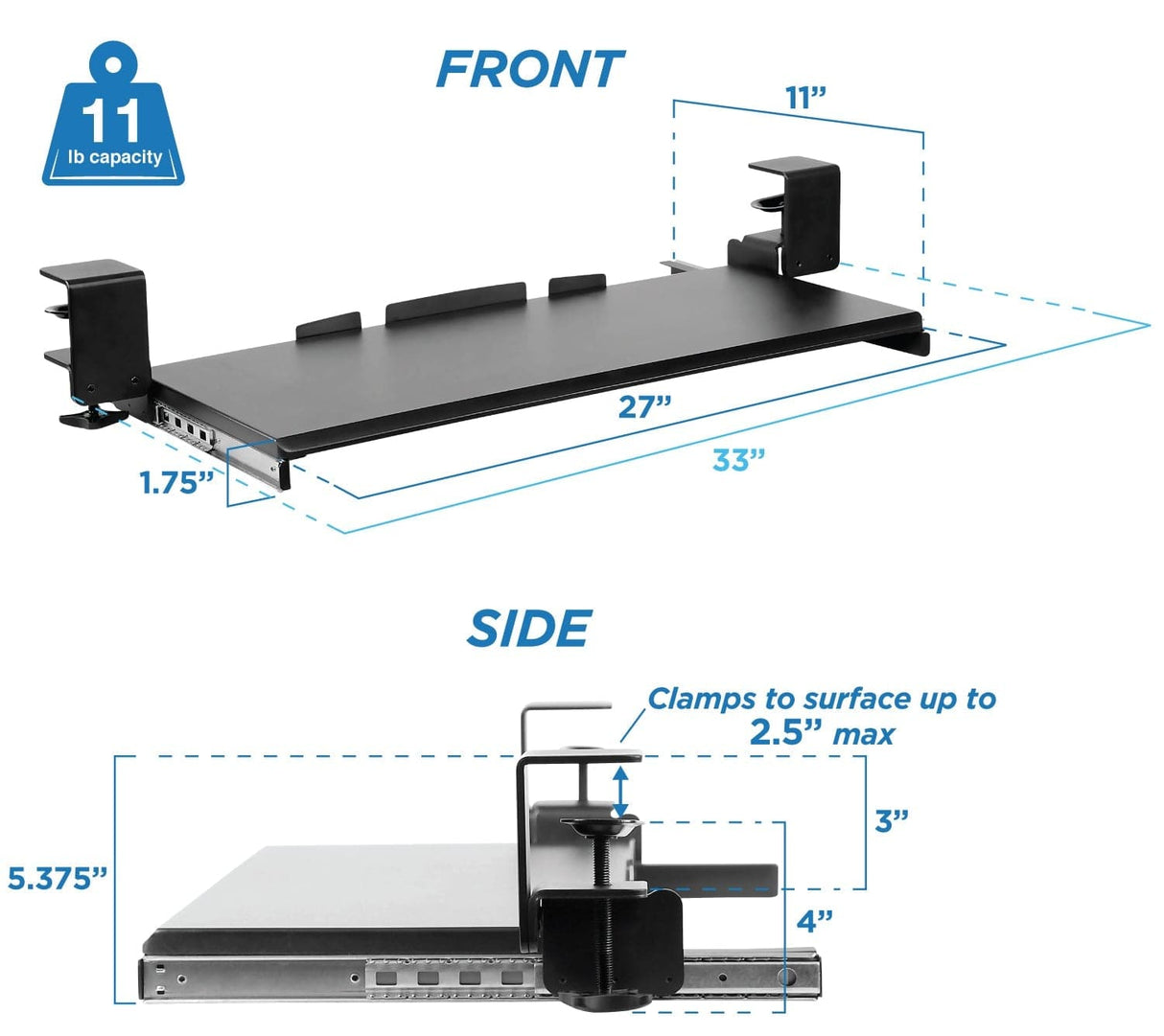 Clamp-On Under Desk Keyboard and Mouse Drawer Platform - Mount-It!