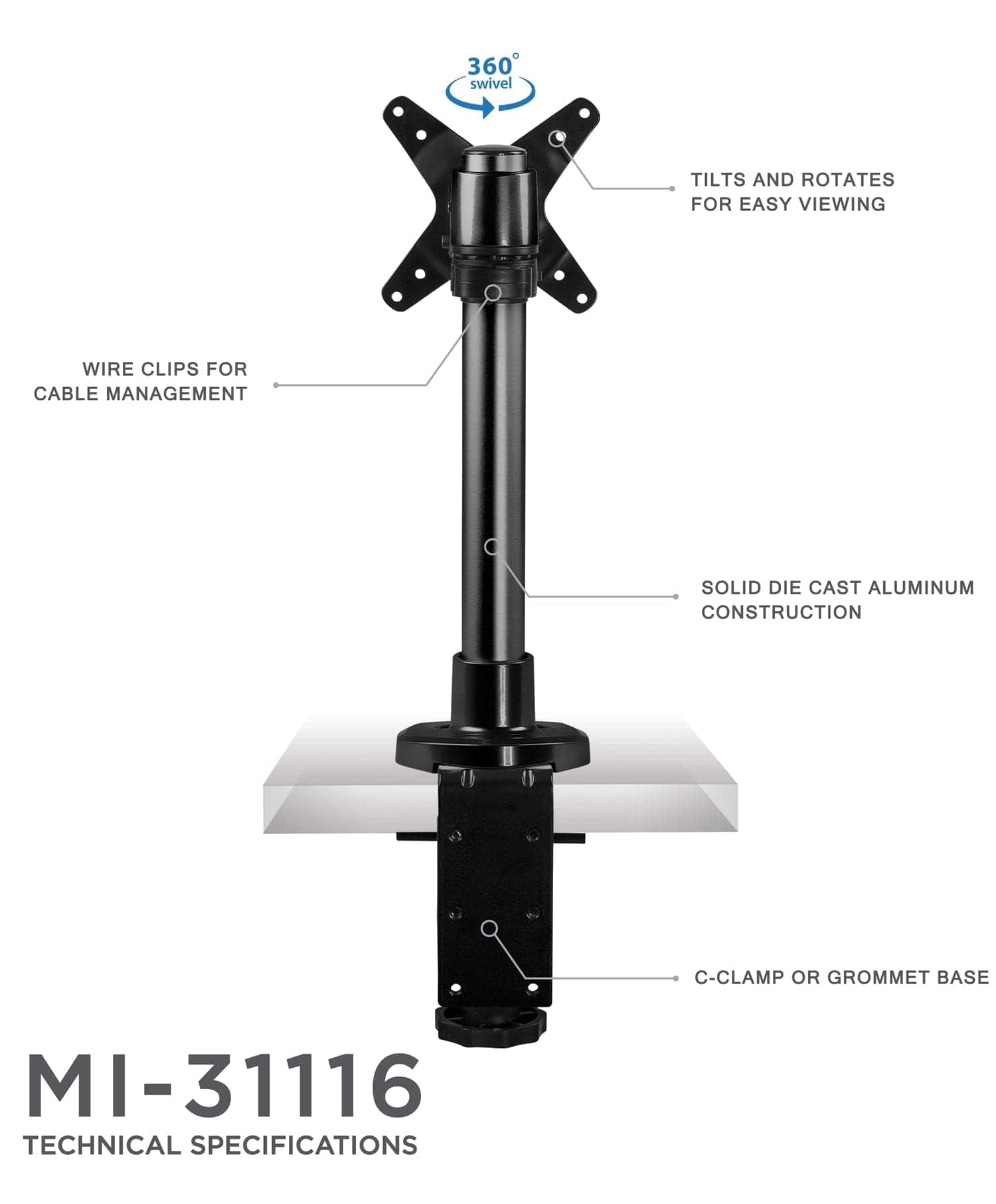 Compact Single Monitor Desk Mount - Mount-It!