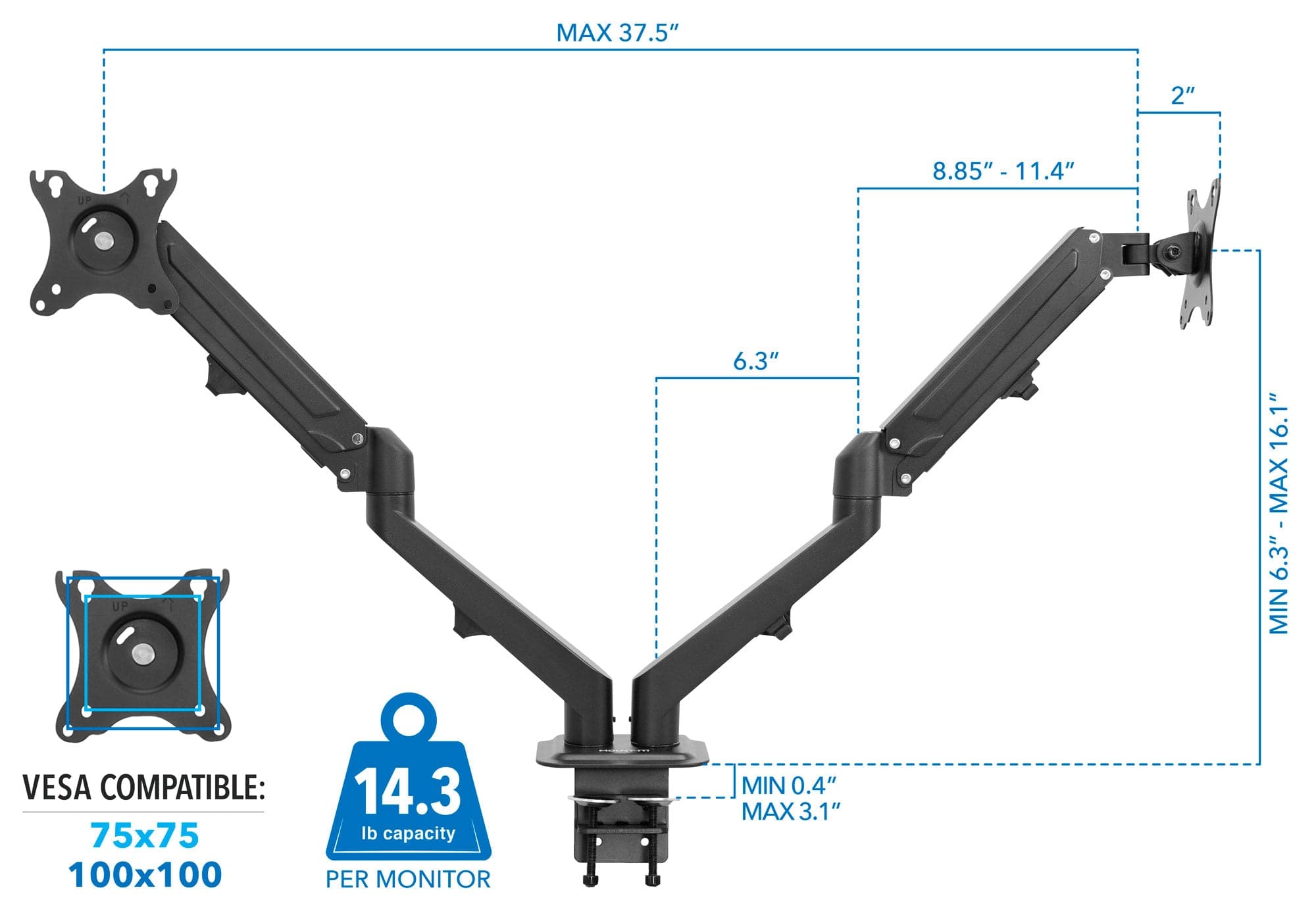 Dual Monitor Desk Mount w/ Gas Spring Arms - Mount-It!