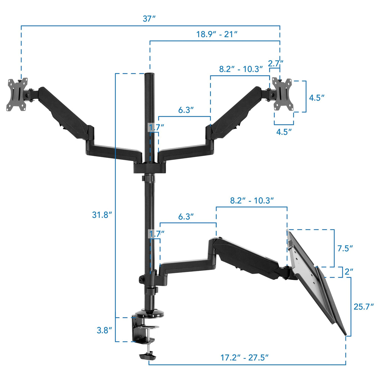 Dual Monitor Sit-Stand Desk Mount with Keyboard Tray - Mount-It!