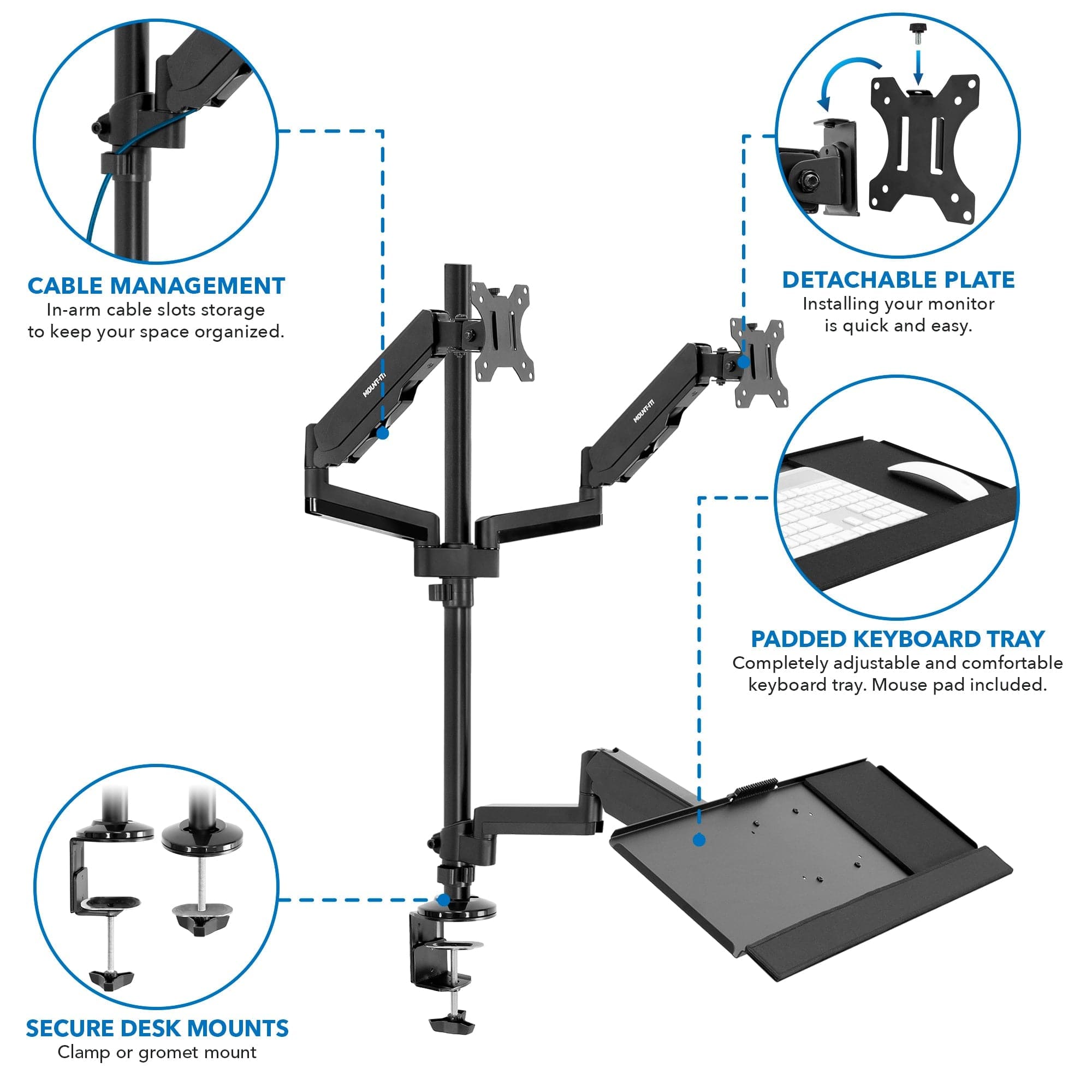 Dual Monitor Sit-Stand Desk Mount with Keyboard Tray - Mount-It!