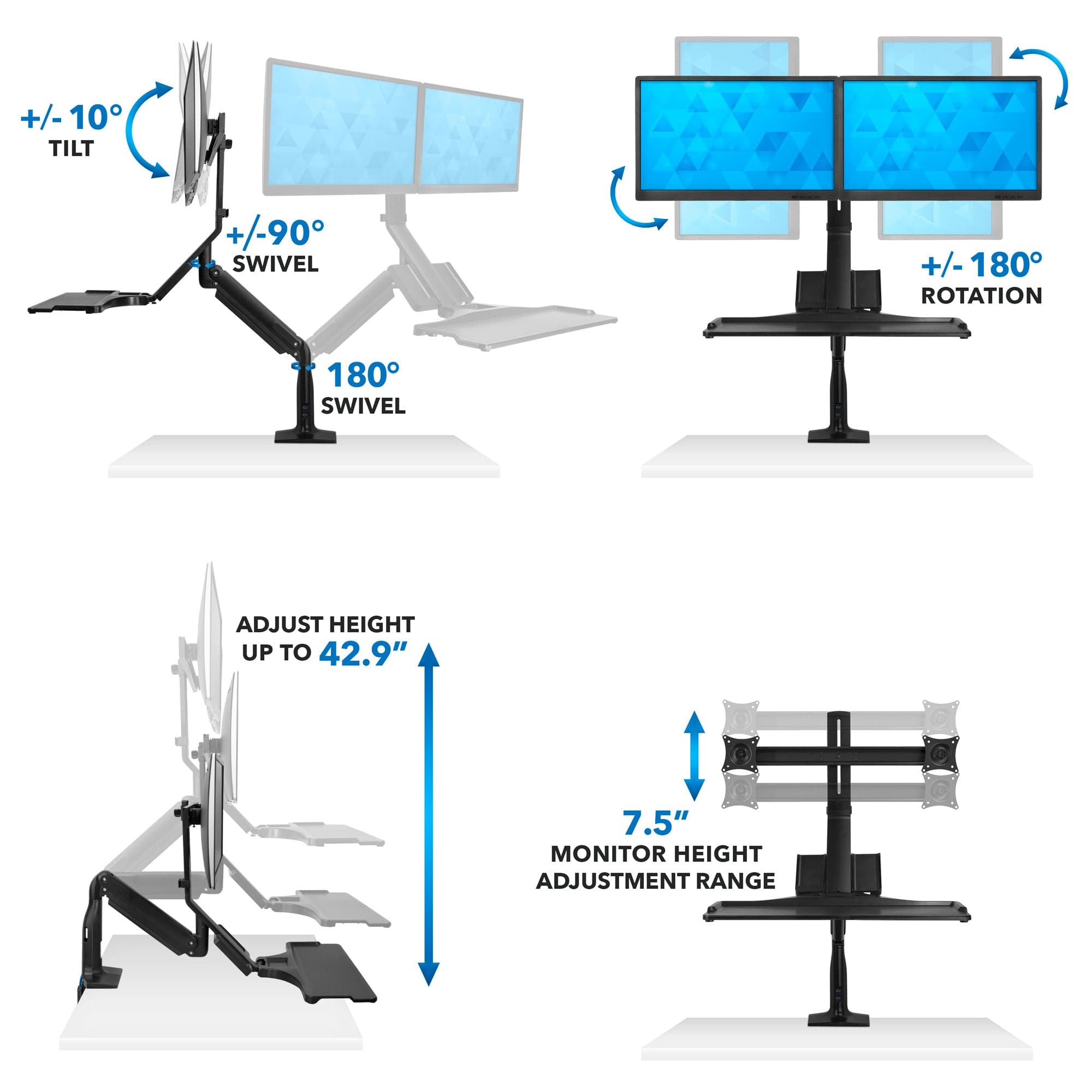 Dual Monitor Sit Stand Desk Mount with USB 3.0 Ports - Mount-It!