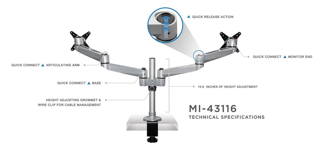 Dual Wide Adjustable Monitor Desk Mount - Mount-It!