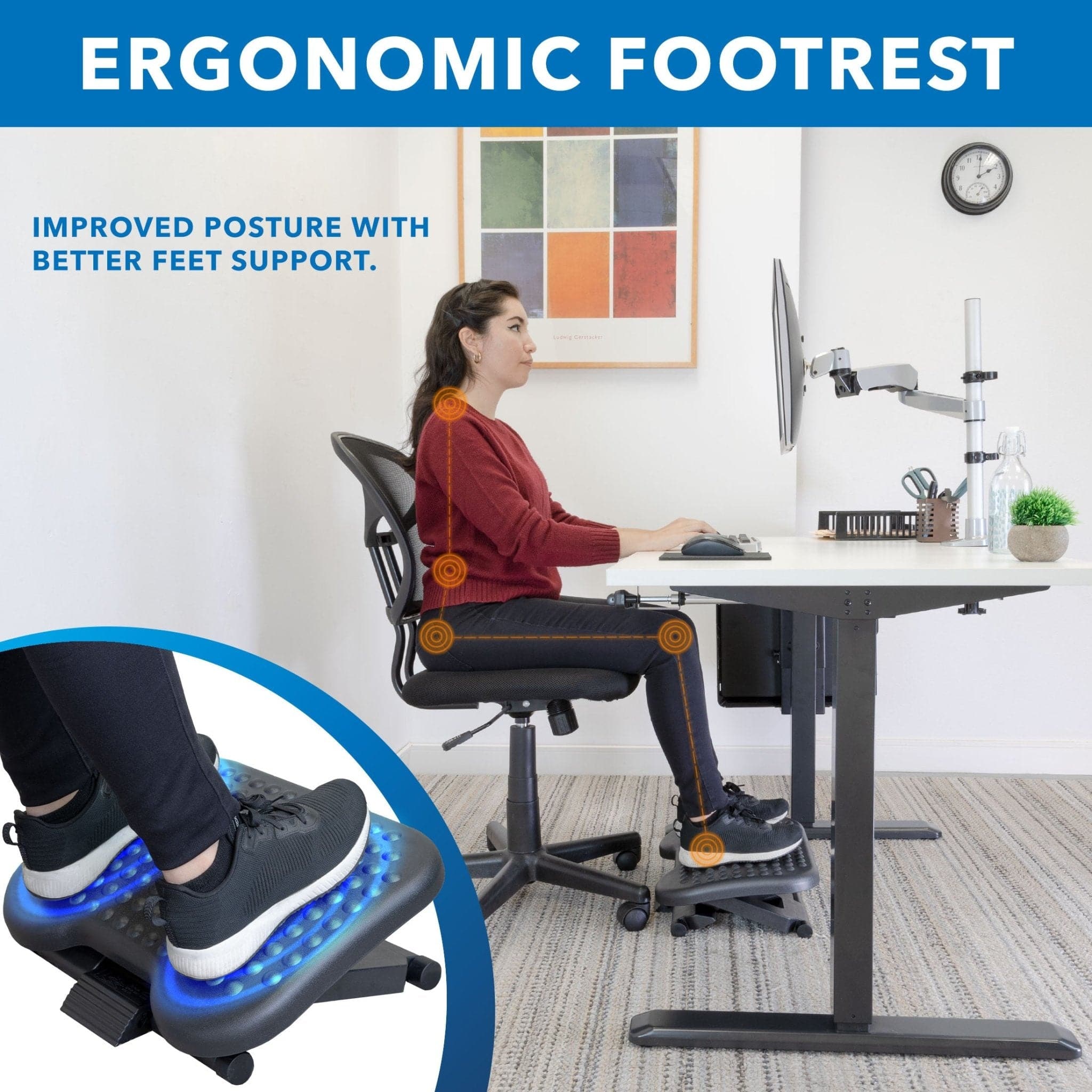 Ergonomic Foot Rest Under Desk, Adjustable Height Office Foot Rest