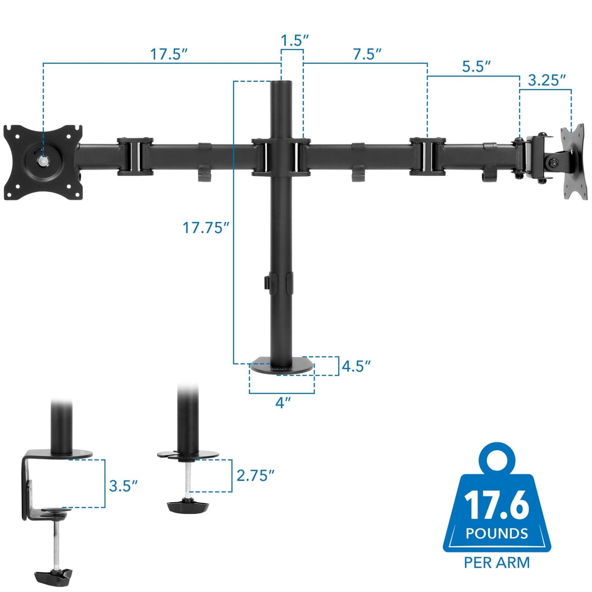 Full Motion Dual Monitor Desk Mount - Mount-It!