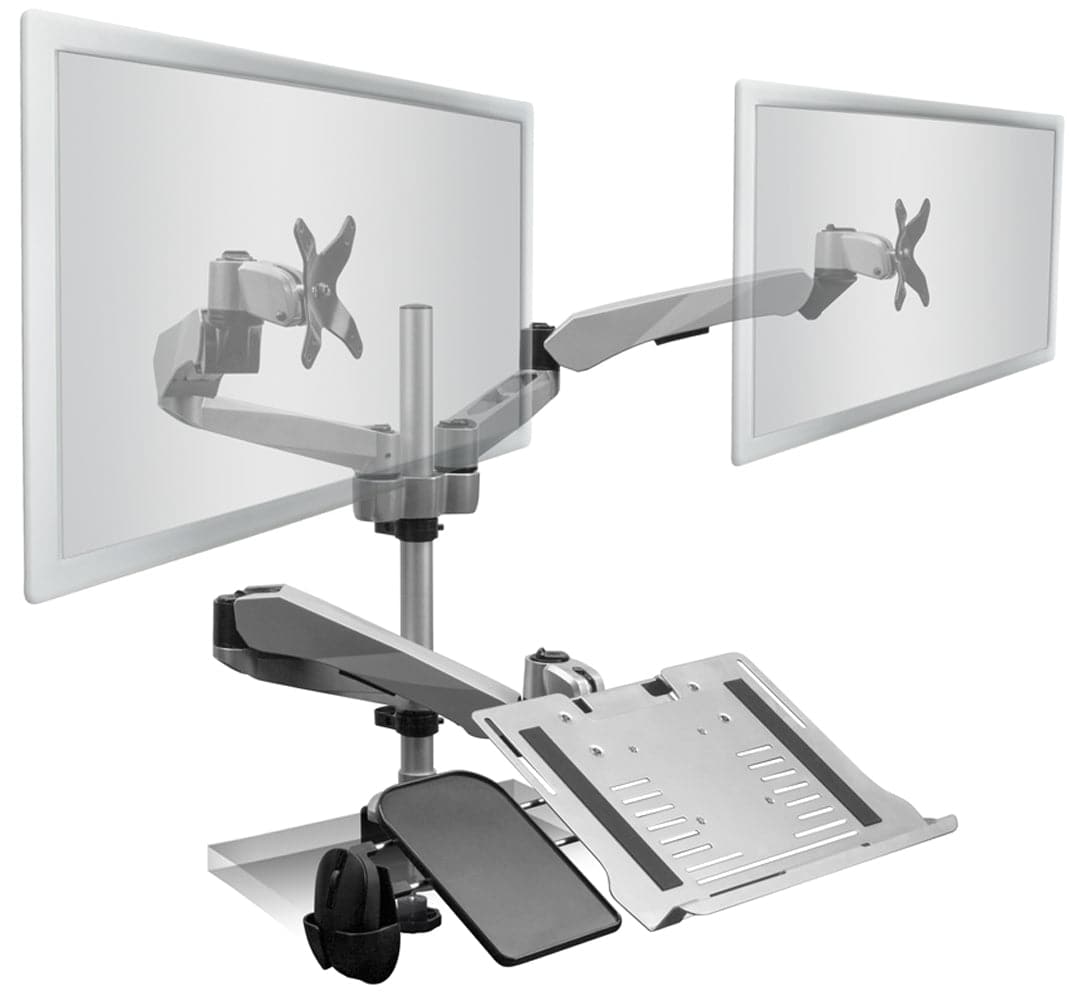 Full Motion Dual Monitor Mount w/Vented Laptop Tray - Mount-It!