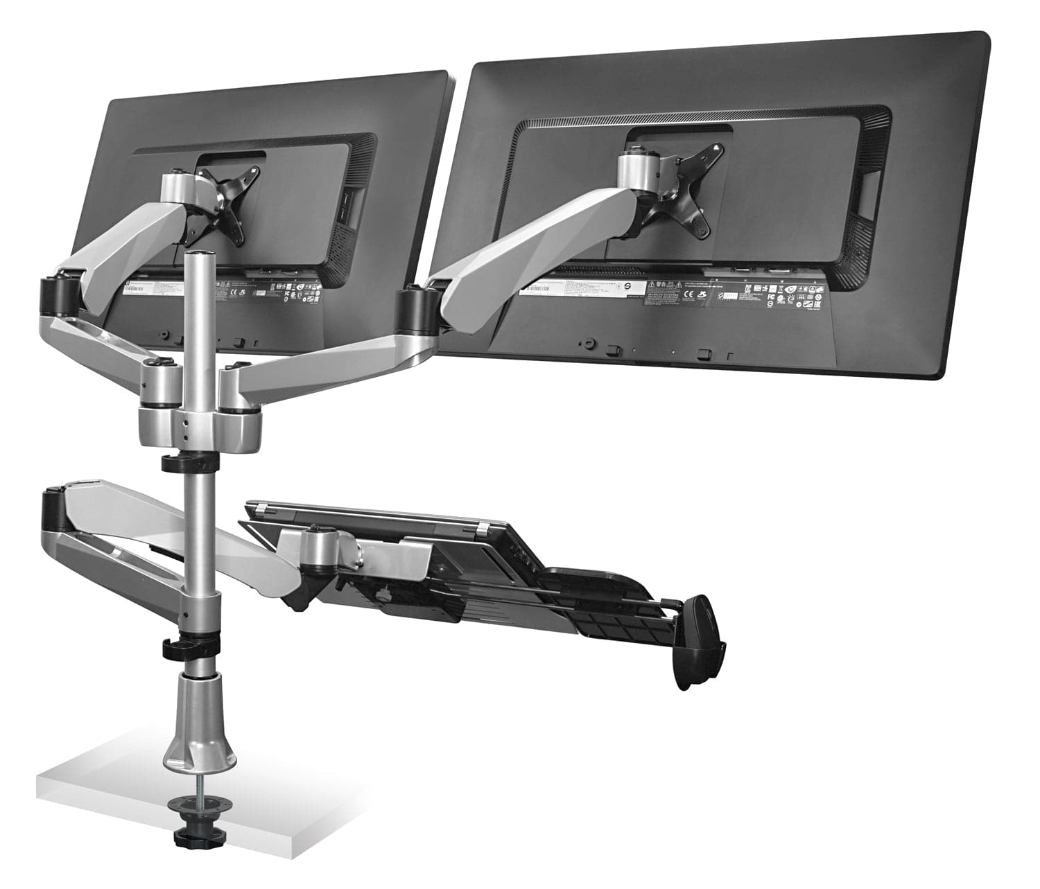 Full Motion Dual Monitor Mount w/Vented Laptop Tray - Mount-It!