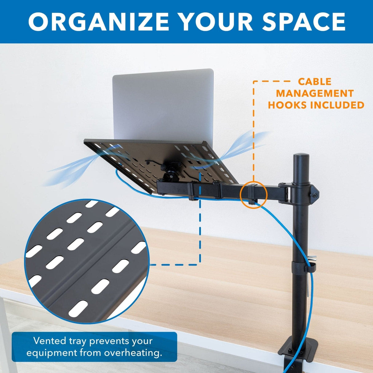 Full Motion Laptop Desk Mount with Cooling Tray - Mount-It!