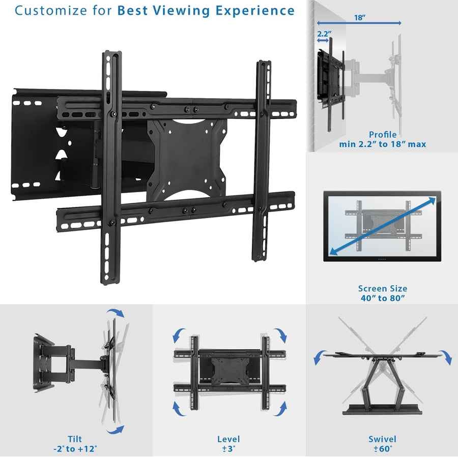 Full Motion Large TV Wall Mount with Extension MountIt!