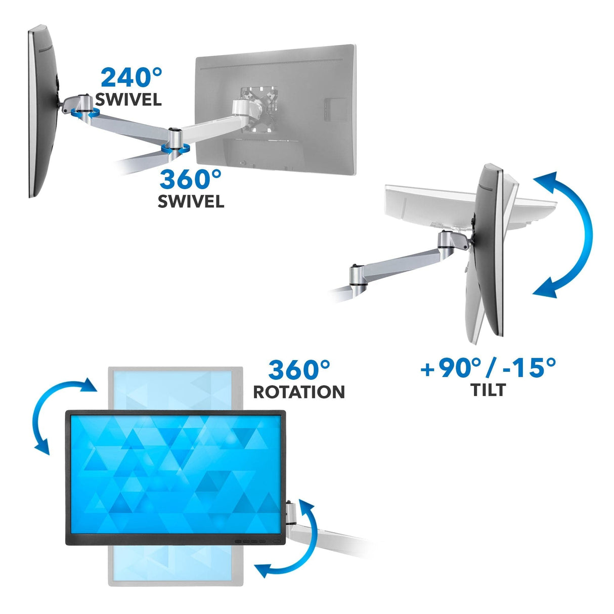 Full Motion Quad Monitor Desk Mount with Clamp and Grommet - Mount-It!