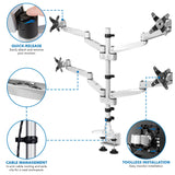 Full Motion Quad Monitor Desk Mount with Clamp and Grommet - Mount-It!