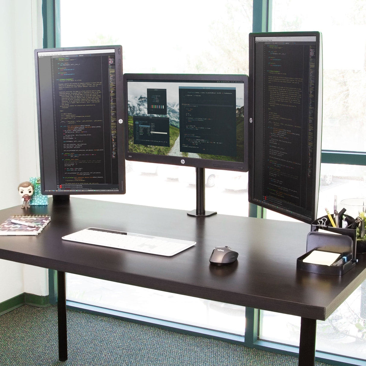 Full Motion Triple Monitor Desk Mount | 24" to 32" Monitors - Mount-It!