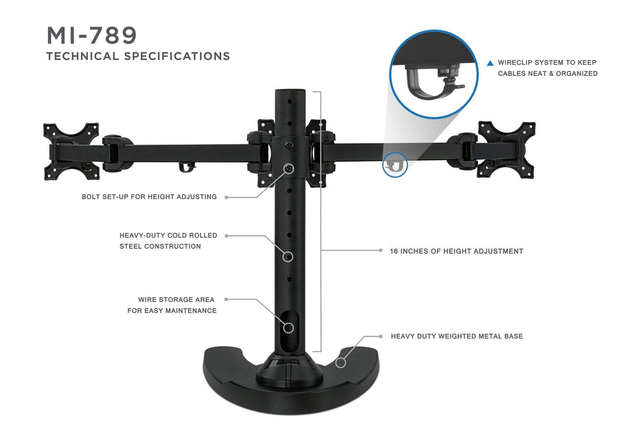 Full Motion Triple Monitor Desk Stand - Mount-It!