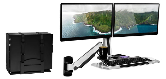 Grey Wall Mounted Desk - Wall Mounted Dual Monitor Workstation - Mount-It! - MI-7906