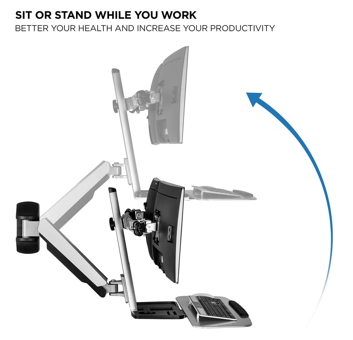 Grey Wall Mounted Desk - Wall Mounted Dual Monitor Workstation - Mount-It! - MI-7906