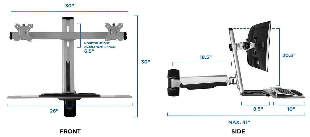 Grey Wall Mounted Desk - Wall Mounted Dual Monitor Workstation - Mount-It! - MI-7906