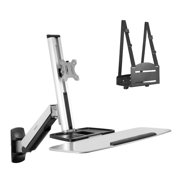 Grey Wall Mounted Desk - Wall Mounted Sit-Stand Single Monitor Workstation - Mount-It! - MI-7905