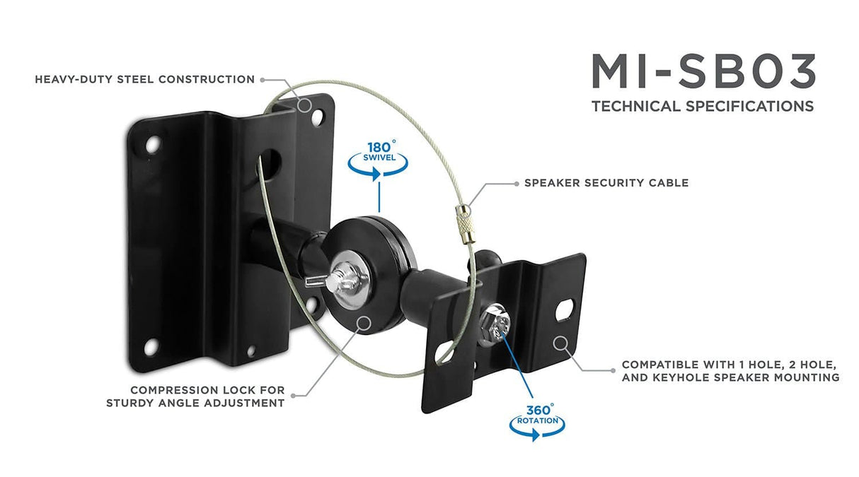 Heavy Duty Universal Speaker Mounts for Walls/Ceiling - Black - Mount-It!