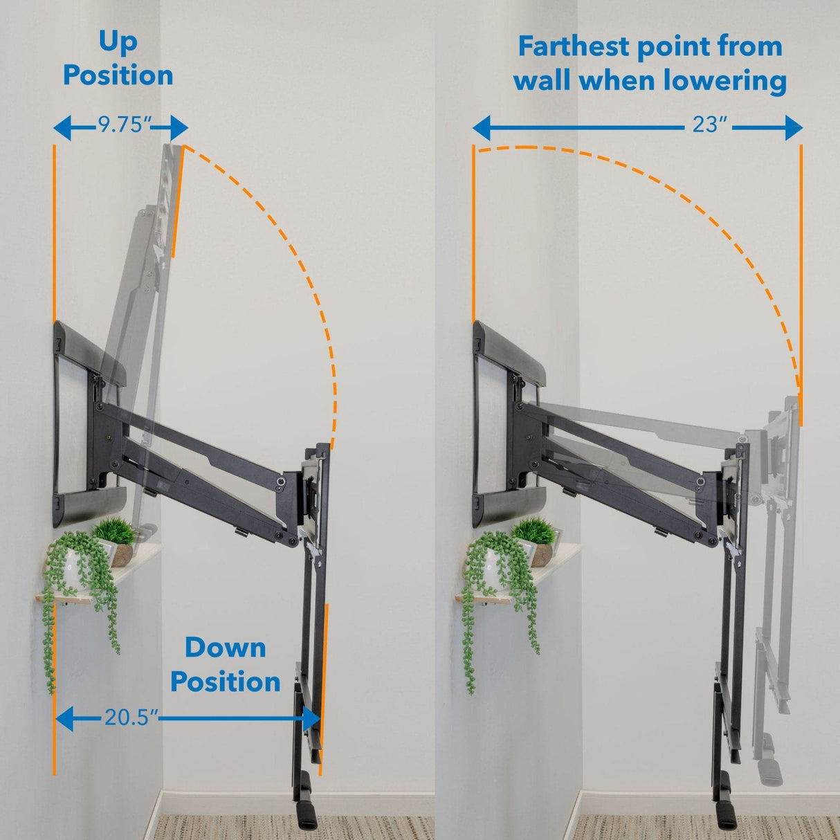 Height Adjustable Fireplace TV Mount with Gas Spring Arm - Mount-It!