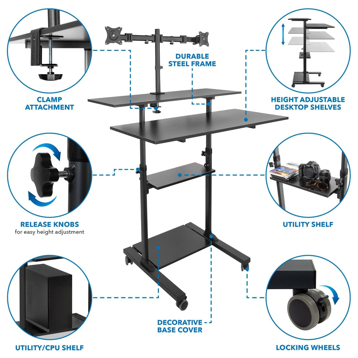 Height Adjustable Rolling Stand up Desk - Mount-It!