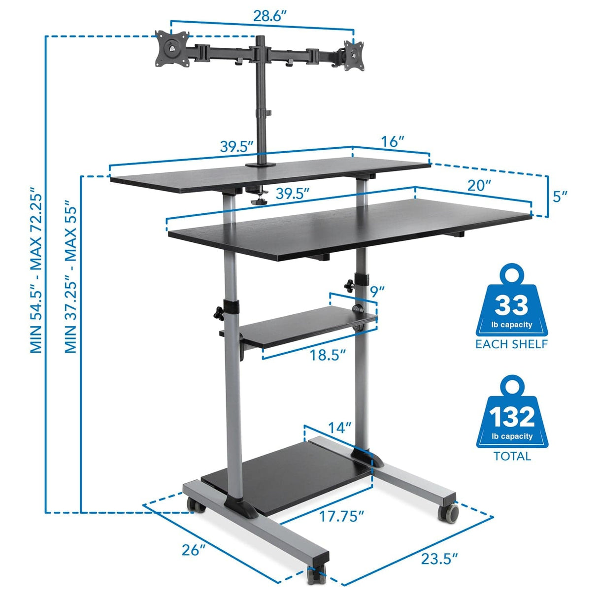 Height Adjustable Rolling Stand up Desk - Mount-It!