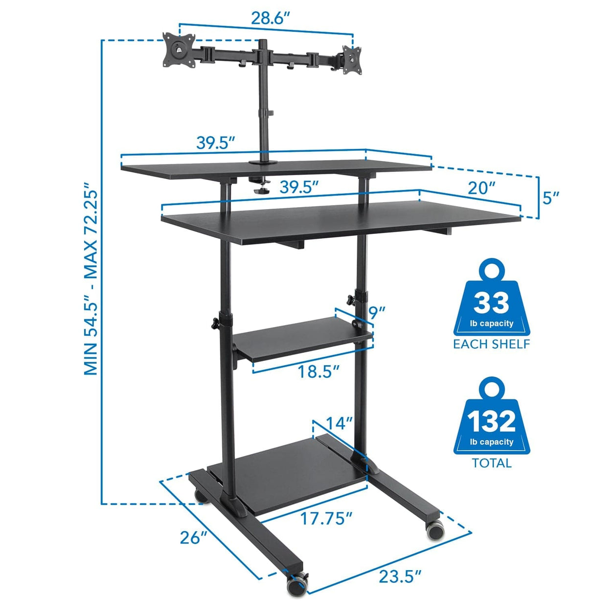 Height Adjustable Rolling Stand up Desk - Mount-It!