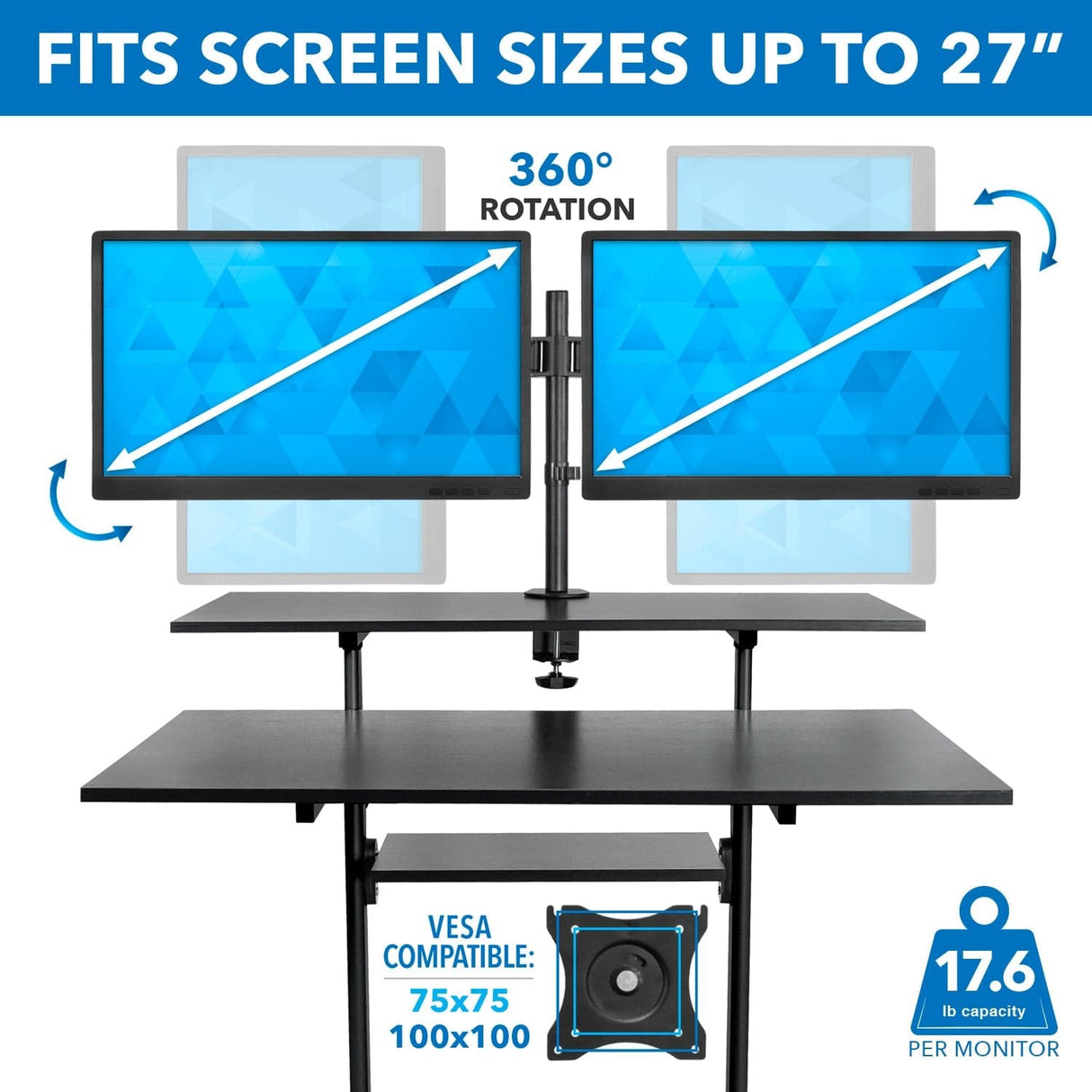 Height Adjustable Rolling Stand up Desk - Mount-It!