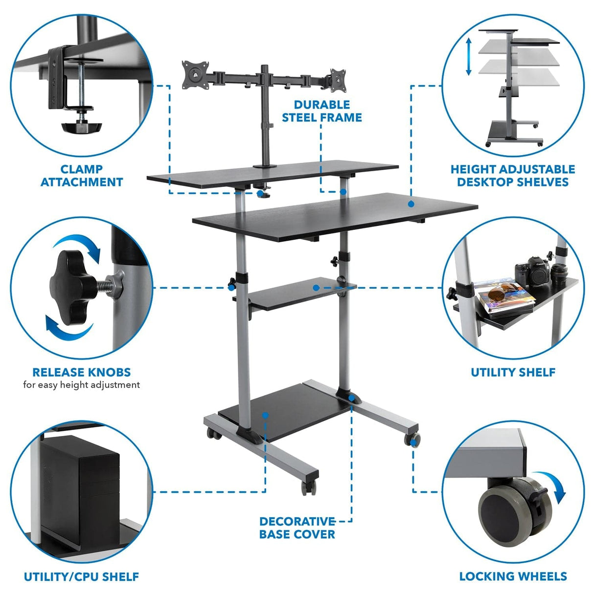 Height Adjustable Rolling Stand up Desk - Mount-It!