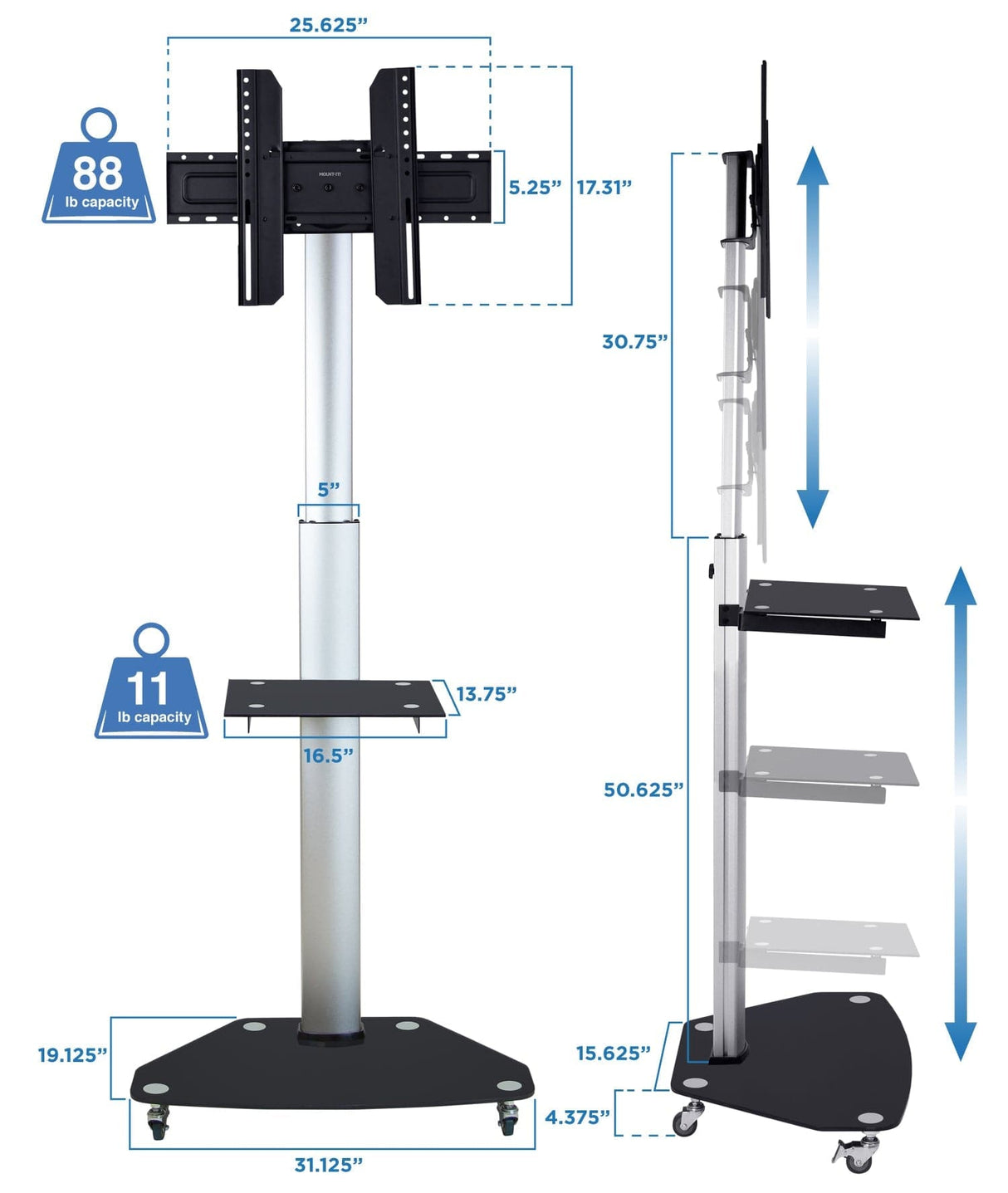 Height Adjustable Rolling TV Stand - Mount-It!