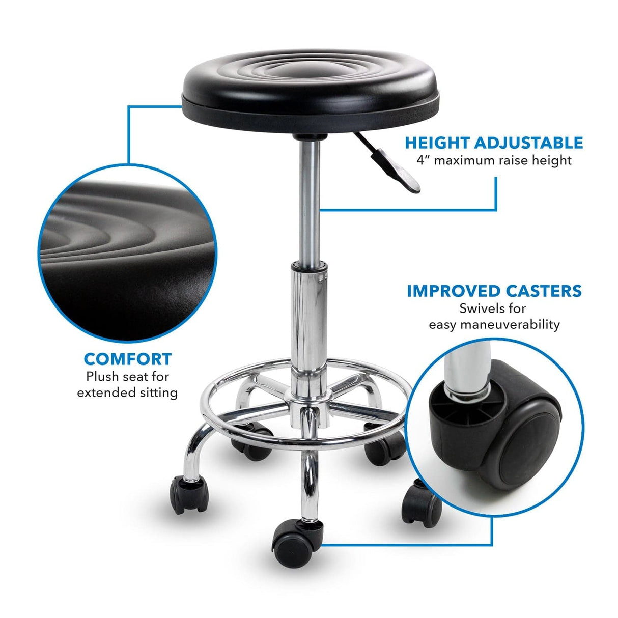 Height Adjustable Stool with Wheels - Mount-It!