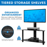 Height Adjustable TV Floor Stand with Mount | 2 Tempered Glass Shelves - Mount-It!